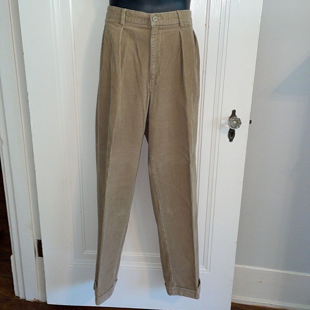 Vintage‎ Savane tan cotton corduroy pleat front cuffed hem pants
